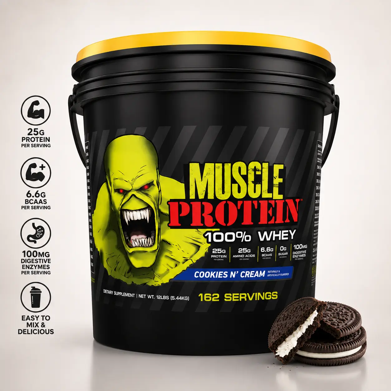 Goliath Labs Muscle Protein 100% Whey - Colossal Series, Concentrate 25g Protein 6.6g BCAAs 12 lbs Pack of 1 Edible Dietary Supplement Optimum for Gym Fitness, Muscle Recovery, Muscle Growth