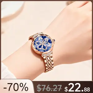 Luxury Jewelry Style Women Watch Floral Dial Design 30M Waterproof Stainless Steel Fashion Wristwatch Elegant Crystal Look Stylish Bracelet Watch Perfect Gift for Wife Girlfriend or Mom Chic Durable Trendy Timepiece for Everyday Wear