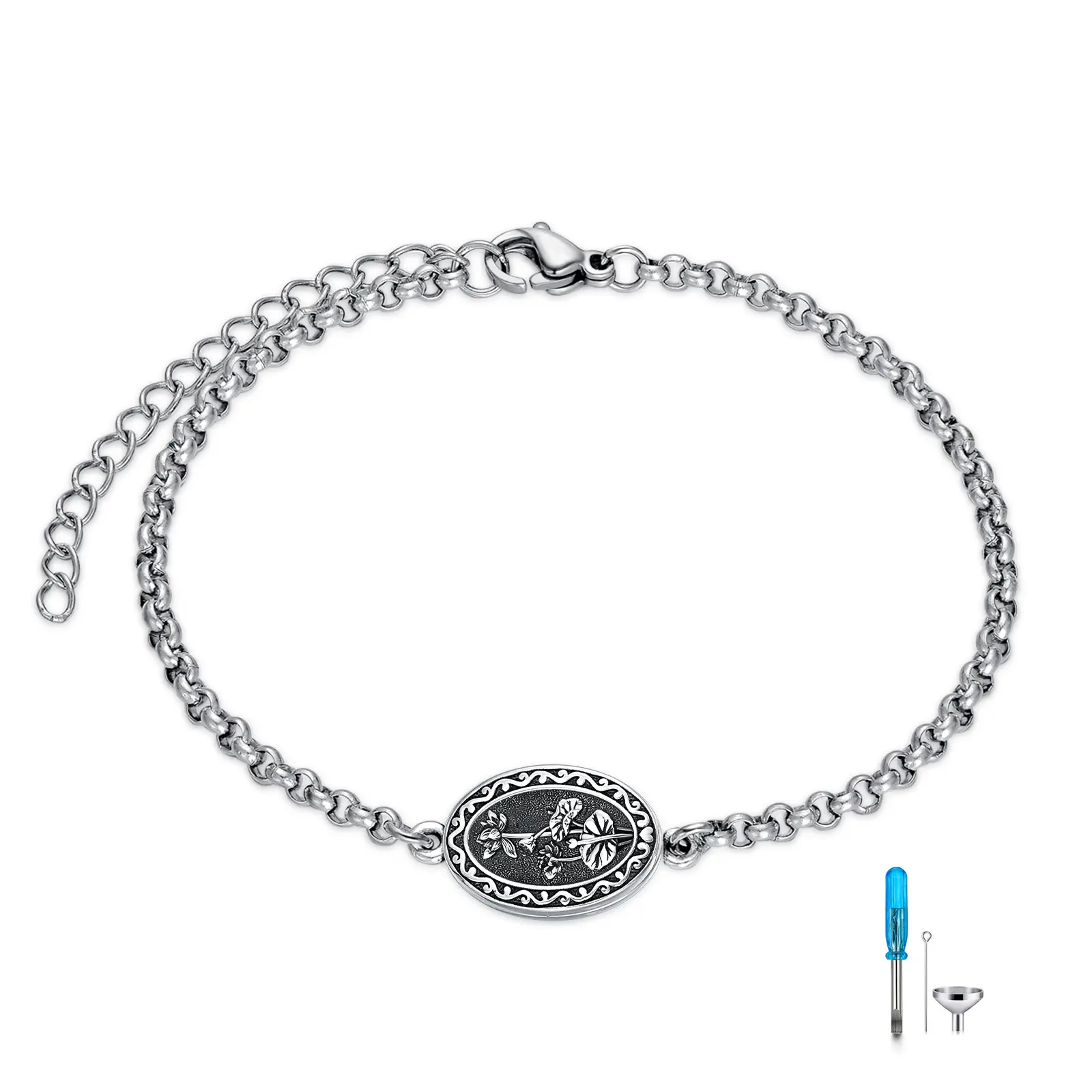 MEIDERBO July Birth Flower Urn Bracelet with 925 Sterling Silver Lotus Keepsake Pendant, Adjustable Stainless Steel Chain, Meaningful Unisex Birthday Memorial Jewelry, July Birthstone, Meaningful Bracelet, Birthday Bracelet