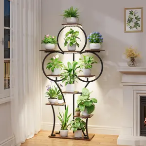BACEKOLL Plant Stand Indoor with Grow Lights - 63" Indoor Plant Stands, 10 Tiered Plant Shelf for Indoor Growing, Corner Lighted Plant Shelves for Balcony, Living Room, Patio, Black