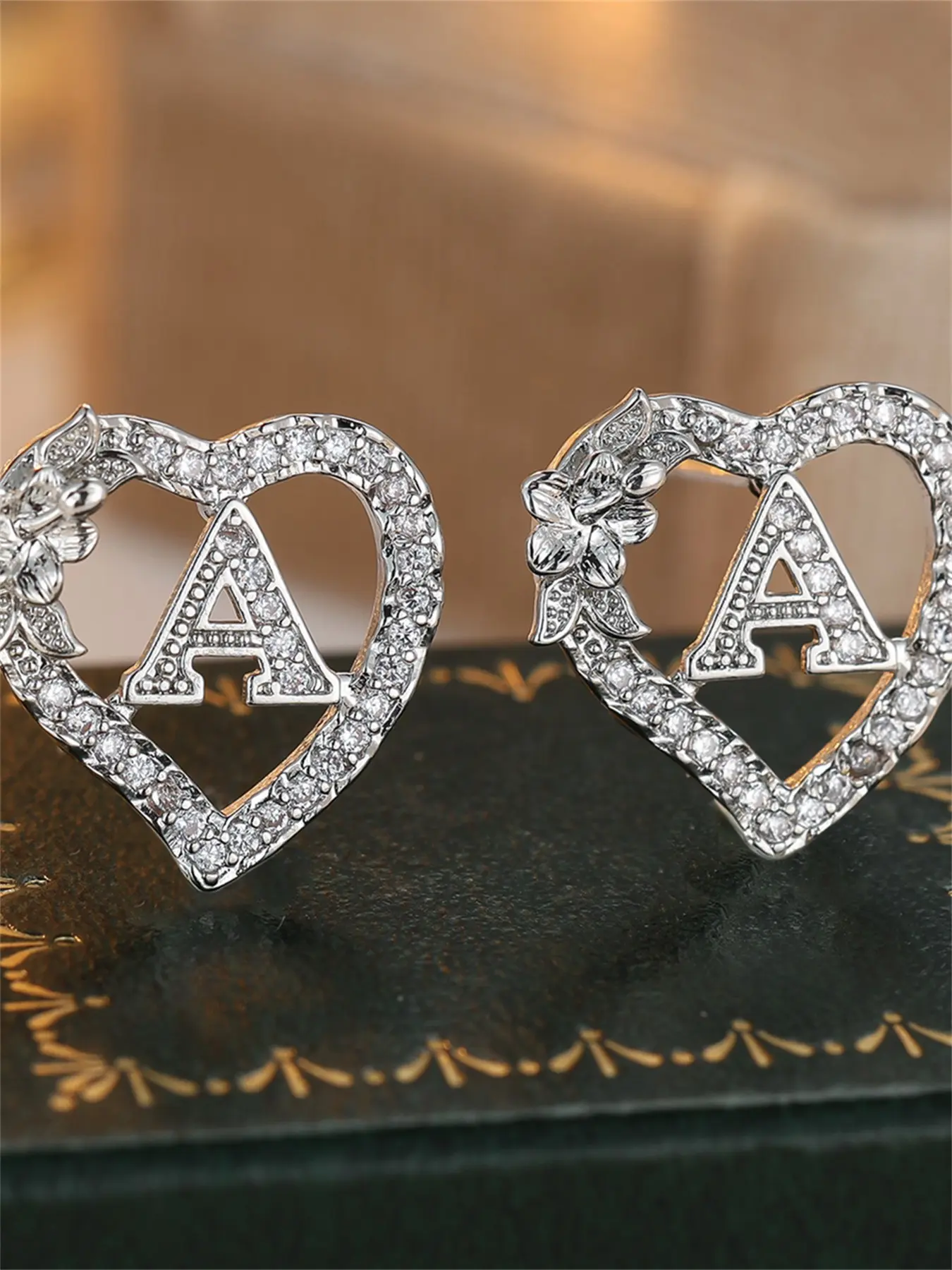 26 Letter Initials Earrings Elegant Heart Flower Stud Earrings Fashion Women Earrings Fashionable Hoop Earrings Anniversary Mother's Day Gift Heart Shape Earrings Hoop Shape Earrings Hoops Earrings