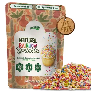 Snackathon Natural Sprinkles, Dye-Free Rainbow Jimmies, Resealable Bags (Various Sizes)