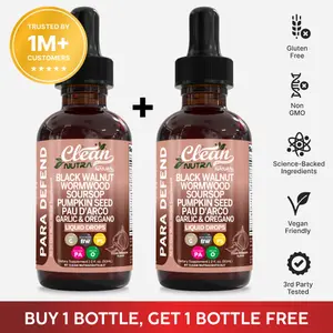 Clean Nutra BOGO | Black Walnut Liquid Drops with Sweet Wormwood, Soursop, Pumpkin Seed, Pau D'Arco, Garlic & Oregano for Natural Dietary Supplement - Para Defend