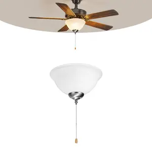 【Father's Day】VEVOR Ceiling Fan Light Kit, 750lm 3000K Bowl Shaped Fan Light Kit with Pull Chain, 2 LED Bulbs, Replacement Fixture for Living Room, Dining Room, Bedroom, Indoor, White Glass Shade Brushed Nickel