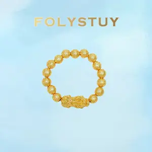 [FOLYSTUY (W178)]Mens Pixiu Carved Bead Bracelet, 0.41" Round Bead with Intricate Engraving, Mythical Creature Design Bangle, Sturdy Statement Wrist Jewelry for Men, Perfect for Everyday Style