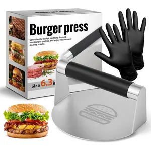 304 Stainless Steel Smash Burger Press for Burger Lovers:  from Getting Burned - 6.3 Inches Non Stick Hamburger Smasher Tool for BBQs and Cookouts - Dishwasher Safe