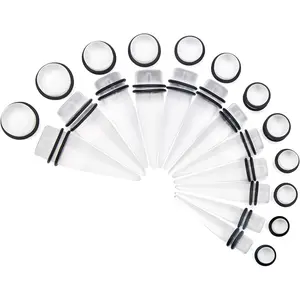 Big Ear Gauges Kit 24 Pieces Acrylic Tapers and Plugs Double O-Rings Stretching Set