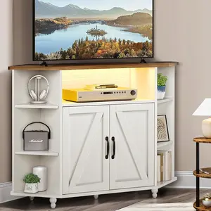 HOMBCK Modern Farmhouse Corner TV Stand, Up to 55 Inch, Entertainment Center with Adjustable Shelves for Living Room