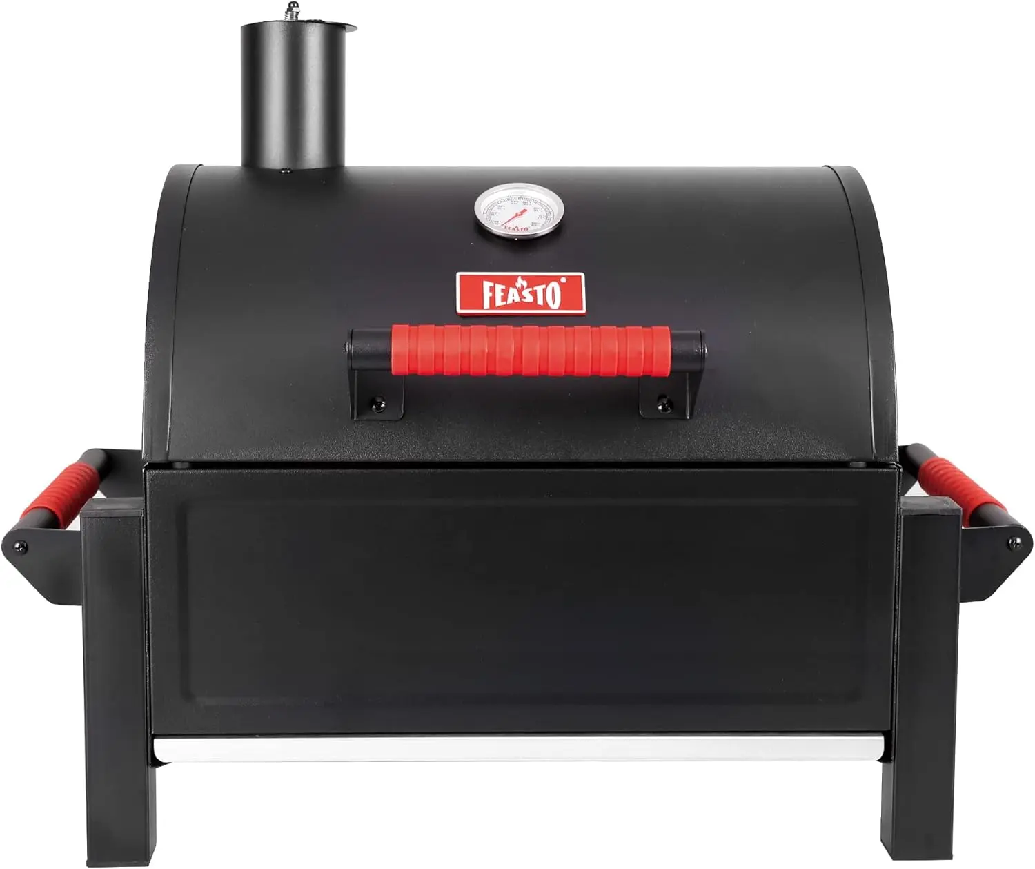 Feasto Portable Tabletop Charcoal Grill - 354 sq.in Cooking Area, Cast Iron Grates, Temp Gauge, Small BBQ for Camping, Outdoor Patio, Grey