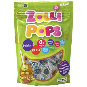 Zollipops Caramel Green Apple 5.2oz Pouch Delicious, Zero Sugar, Sugar Free, Vegan, KETO, Gluten Free, Allergy Friendly, No Artificial Dyes, Kosher, Clean Teeth Candy Sweet Snack