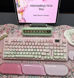The Pink Flowers Theme Mechanical Keyboard Full Set