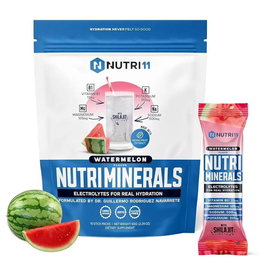 Nutriminerals Multi-Pack Pouch Electrolytes Powder - Vitamin B1, Himalayan Salt, Watermelon Flavor, 2.20 oz (100g) 15 Sticks, Sugar-Free, Clean Energy, Detox, Metabolism, Daily Hydration, Natural Sodium Magnesium Muscle Support Adult Dietary Supplement