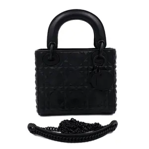 Pre-owned Dior Leather Top Handle Bags Lady Mini Black Diamond Motif Bag JM AY16