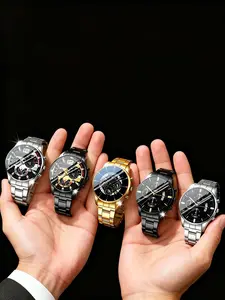 Men's Geneva Business Quartz Watch Set, Stainless Steel Strap, Multifunctional Date Display, Casual Watch, Wristwatch Set, Perfect Gift for Work, Christmas, Birthday