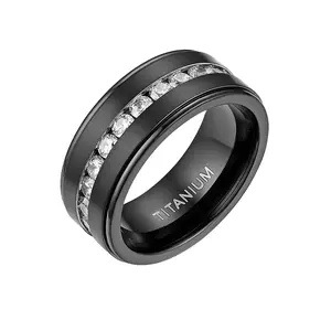 OIDEA 8mm Mens Titanium Wedding Ring - Black Synthetic Zircon Rings, Polished Comfort Fit, Solid Titanium Construction, Engagement & Anniversary Gift