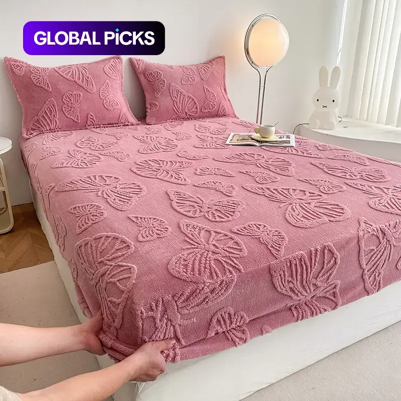 Butterfly Pattern Bedding Set (3 Counts/set), 1 Count Fitted Sheet & 2 Counts Pillowcases without Filler, Soft Warm Bedding Set for Bedroom & Guest Room, Decorative Bedsheet Set #GLOBAL PICKS