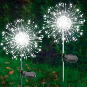 YaaFen Solar Garden Lights Outdoor, 2 Pack 480 LED Twinkling Firework Lights Decorative with 2 Modes, Outdoor Waterproof Solar Starburst Light for Outside Yard Pathway Garden Decor, Warm White