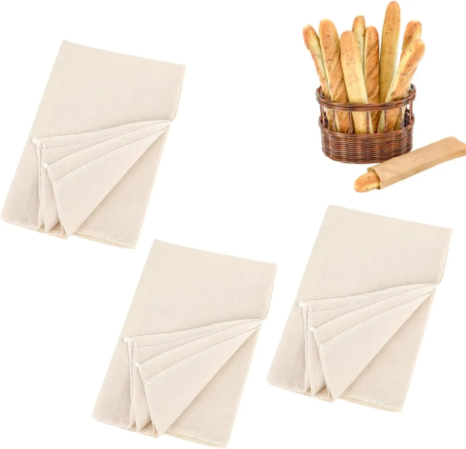 3Pcs Natural Coarse Grain Linen-Cotton Bread Baking Towels (14x18 In) - Water Absorbent, Durable Cleaning Cloths for Sourdough Proofing, Home Kitchen Use