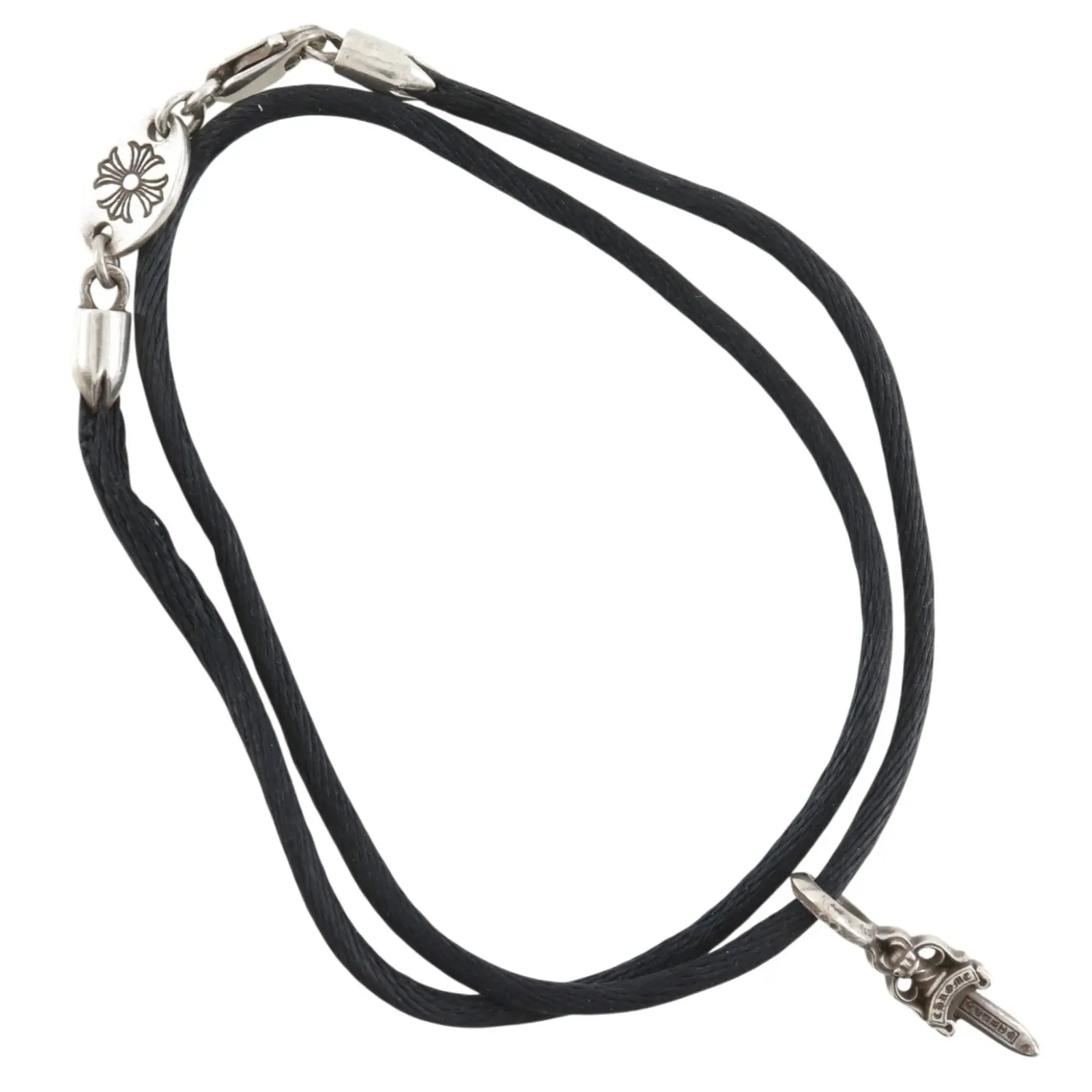 Pre-owned Chrome Hearts Sterling Silver 925 (Ag925) Small Leather Goods Stack Dagger Cotton Bracelet