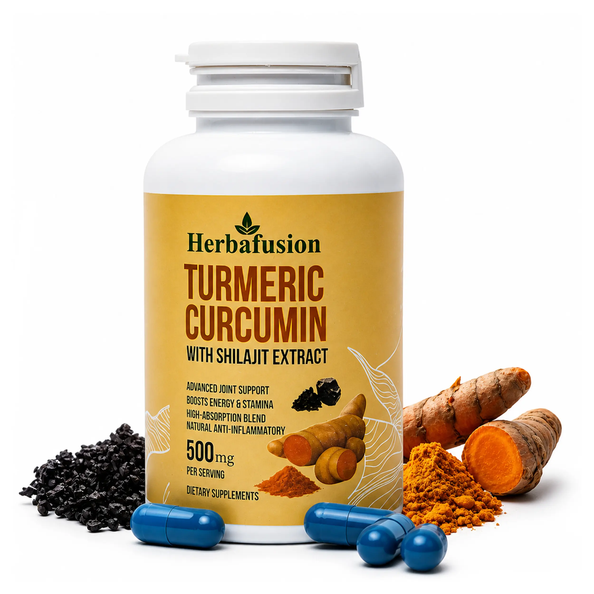 2-in-1 Turmeric Curcumin with Shilajit Capsules 500mg – High Absorption Formula for Joint Support, Mobility, Energy & Metabolism | Pure Himalayan Freeze-Dried Shilajit | 60 Vegetarian Capsules | Daily Herbal Supplement for Men & Women