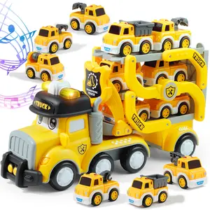 7-in-1 Die-cast Alloy Engineering Car Transport Toy for Toddlers, Construction Vehicle with Play Mat, Ideal Birthday Gift for Boys & Girls 3-6 Years, for Ages 3-9