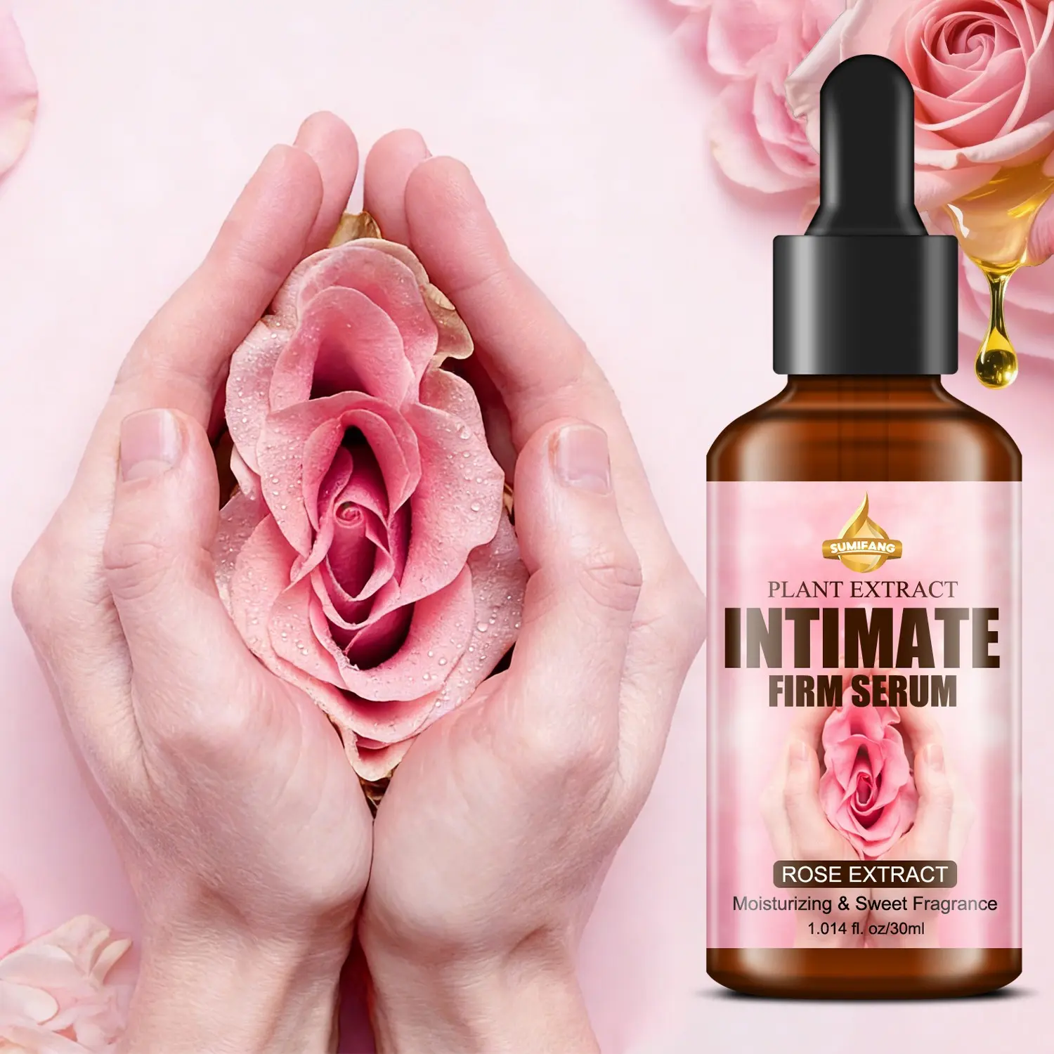 Plant Essence Intimate Care Liquid, Feminine Hygiene Product, Personal Hygiene Liquid, Rose Extract Moisturizing, Gentle Nourishing, Intimate Area Care Essence, Hydrating Fragrance, Light Absorbable, Serum
