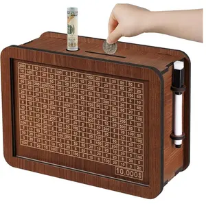 Cash Vault Wooden Savings Box, Piggy Bank for Adults Kids, Coin Bank for Boys and Girls, Unique 10000 Savings Challenge Box, Wooden Cash Savings Box with Money Target and Numbers (10000 Dollar) Decor Ornaments