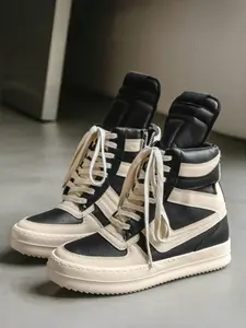 Men's Trendy Leather Shoes, Walking Shoes, Y2K Fashion Style, Soft Comfortable Lining, Thick Sole High Top Rubber Outsole, Anti-Slip Wear-Resistant