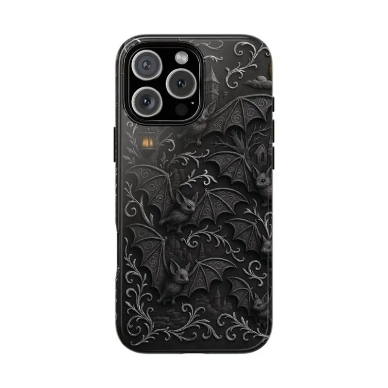 Gothic bat, dark aesthetic, Halloween lovers 2-in-1 Cellphone case cover with durable, shock-absorbing, stylish, Protective, Shockproof design. Compatible with iPhone 17 16 15 14 13 12 11 Pro Max Pro Plus Samsung Galaxy S25 S24 S23 Ultra