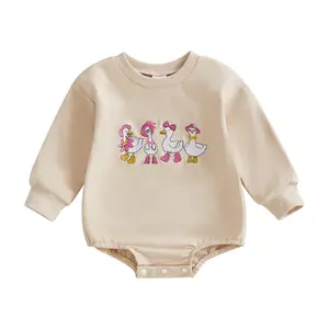 Infant Baby Girl Summer Clothes Newborn Outfit Goose Short Sleeve Bubble Romper Bodysuit Farm Goose Outfit
