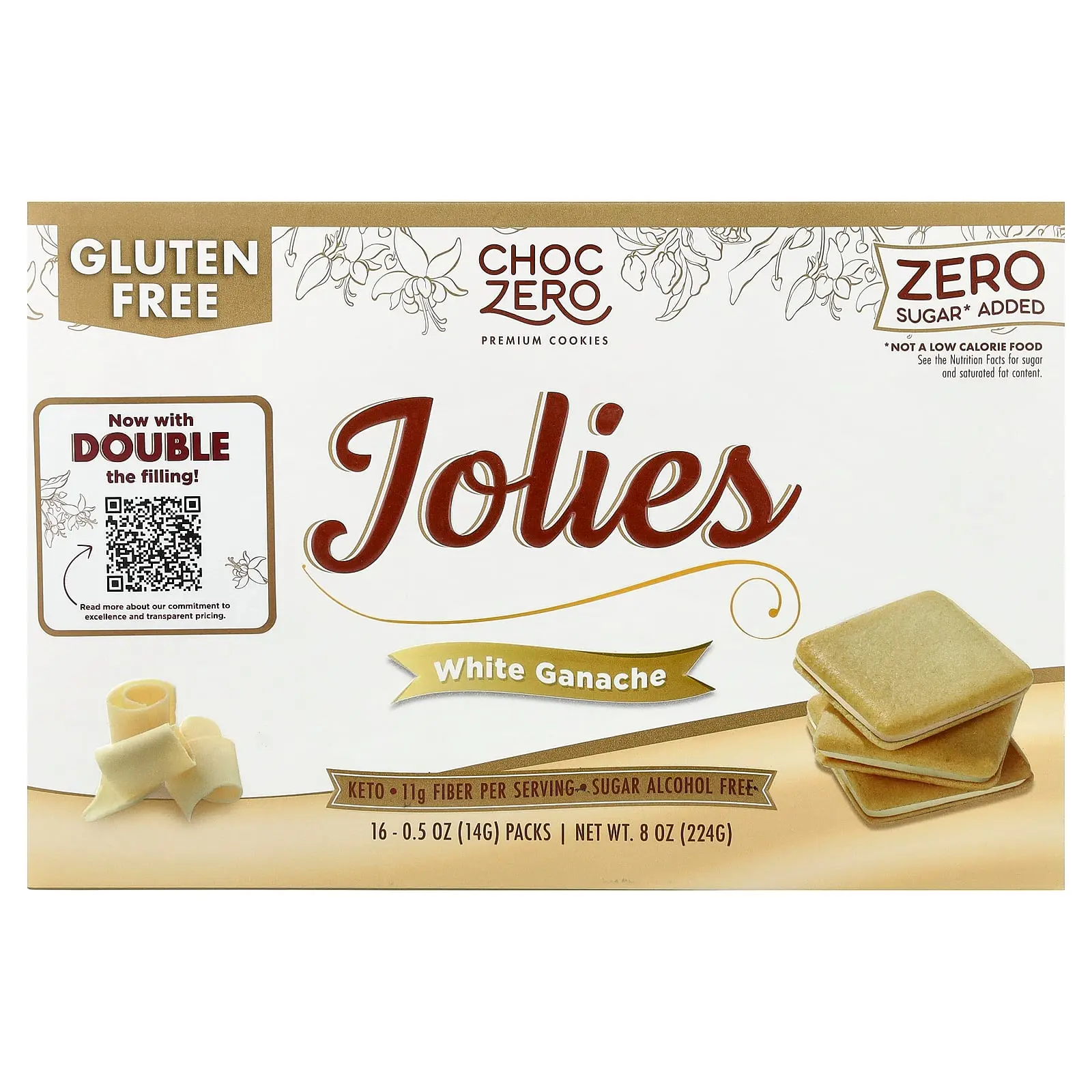 ChocZero Premium Cookies, Jolies, White Ganache, 16 Packs, 0.5 oz (14 g) Each