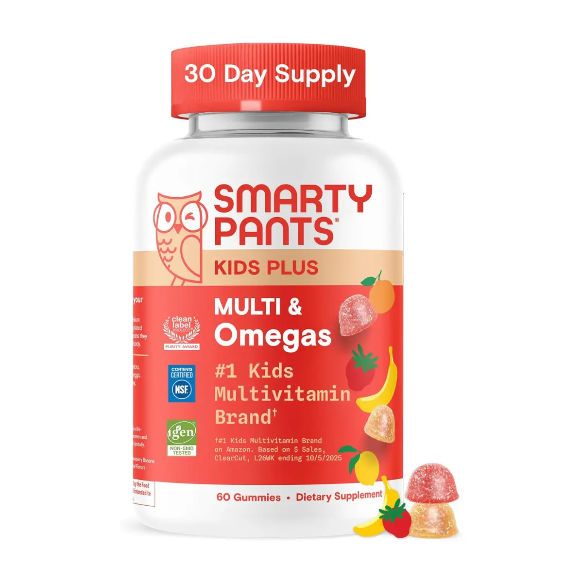 SmartyPants Kids Multivitamin Gummies with Omega 3 DHA/EPA, Vitamins D3, C, B12, B6, A, K, and Zinc, Gluten Free, Clean Label, Three Fruit Flavors, 60 Gummies (30 Day Supply)