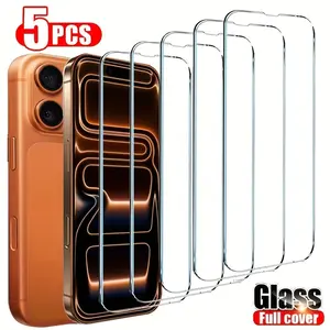 5 Pack Ultra HD Tempered Glass Screen Protector for iPhone 17/16/15/14/13/12/11/17 Pro Max/16 Pro Max/15 Pro/Plus/Mini/X/XR/XS Max, 9H+ Hardness, Transparent, Full Coverage, Bubble Free, Case Friendly, Scratchresistant, Accessories, Protective