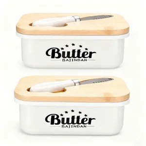 2 Pack Butter Dish with Lid and Knife for Countertop - Ceramic Butter Keeper Container with Knife and High Quality - Silicone Sealing Butter Box for Home Decor mothersdaygift