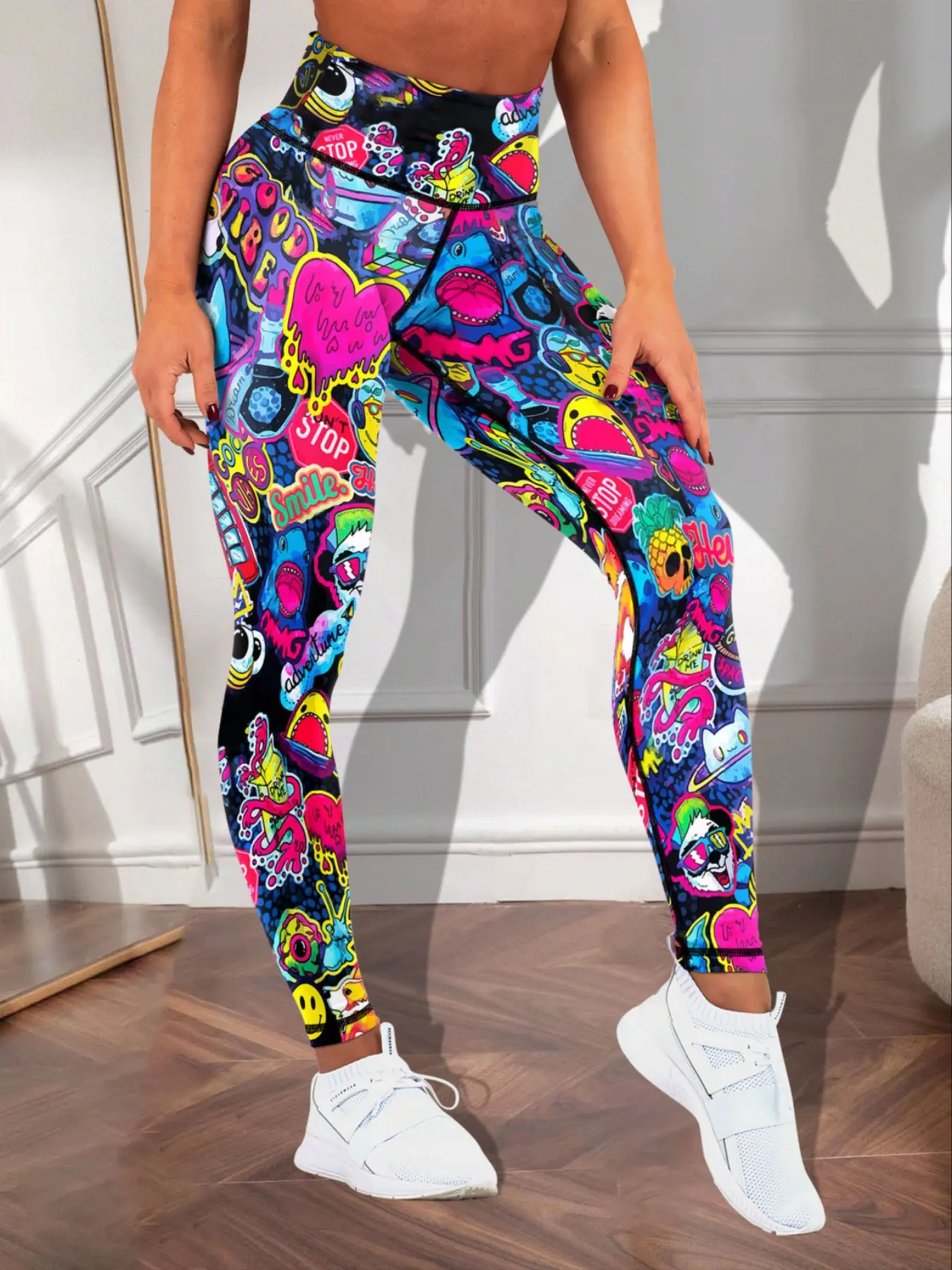 Women's Colorful Cartoon Print Yoga Leggings, Tight-Fit Casual Sportswear for All Seasons, Gym Workout Leggings, Gym & Outdoor Activities, High Waisted Leggings, Athleisure Style Bottoms