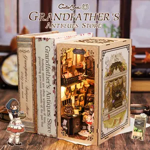CUTEBEE DIY 3D Book Nook Kit Grandpa's Antique Shop – Miniature Wooden Antique Shop Dollhouse, Handmade Tiny House Bookshelf Insert with LED Light | Holiday, Christmas and Black Friday Gift