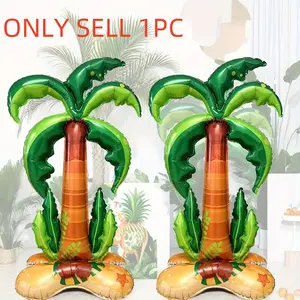 Tropical Coconut Tree Balloons – Set of 2 Standable Aluminum Foil Balloons, Green & Orange Design, Hawaiian, Reusable Durable Helium Decor for Hawaii, Birthday, Beach Party, Photo Backdrop