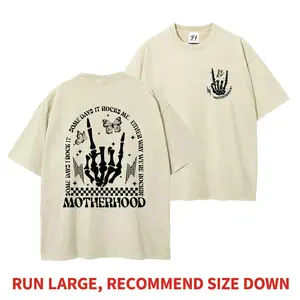 Men's Short-Sleeve Soft Fit Streetwear T-Shirt - Casual Rocking Motherhood Skeleton Hand Graphic, Funny Mom Life Beach Top