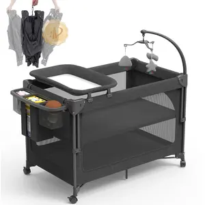 4 in 1 Baby Bassinet, Pack and Play with Mattress , Baby Crib with Wheels and Mosquito Net, Bedside Bassinet Sleeper with Baby Changing Pad , Portable Playpen Foldable Playard for babies and toddlers ,Quickly Assembled and Folded Portable Cribs