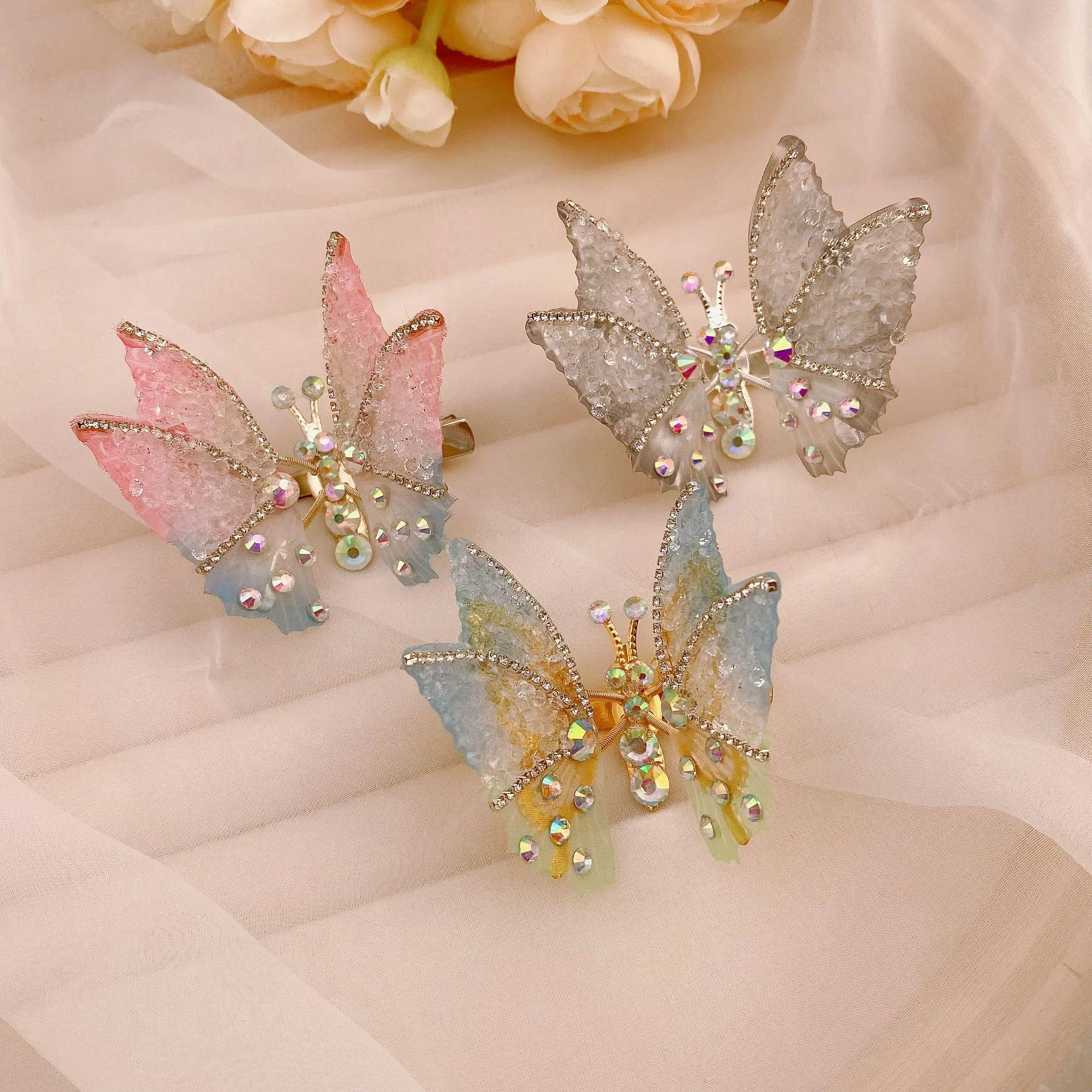 Handmade Original Design Dynamic Butterfly Hair Clip - Bejeweled with Crystal Accents, Assorted Colored Hair Clips for Stylish Accessories, Butterfly Motif Adds Charm