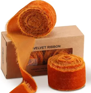 Ribbon for  Wrapping Terracotta  Fringe Ribbons for Crafts Bouquet Fall Decorations 2 Rolls 1 1/2 Inch x 2 Yd (4 Yards Total)