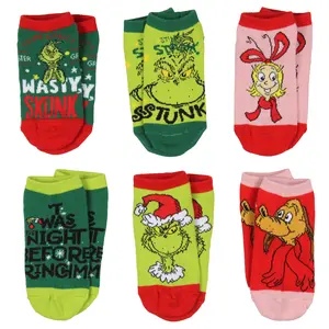 Dr. Seuss GRINCH Boys' Socks Cindy Lou Who Max Grinch Kids Character Low Cut Ankle No Show Socks 6 Pairs