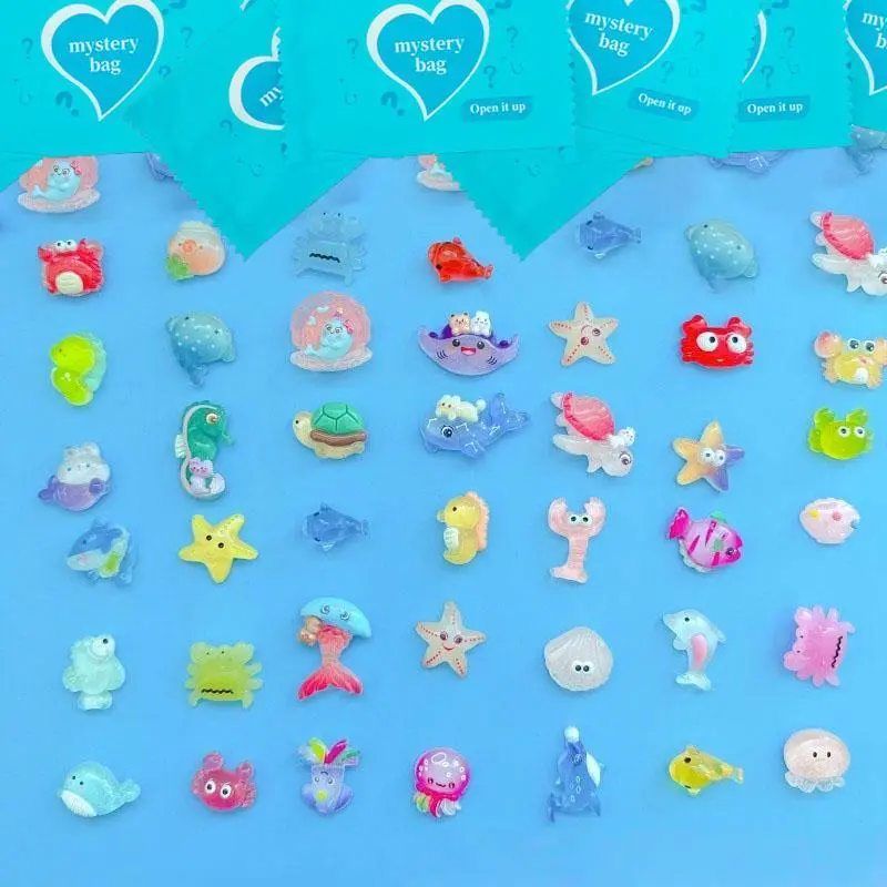 50Pcs Glow-in-the-Dark Ocean Animal Decorative Figurines Set, Resin Duck & Turtle Mini Figures, DIY Craft Supplies, Blind Bag Unboxing Collectibles for Kids Gifts, Home Ornament