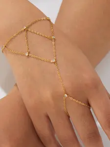 Stainless steel minimalist hand chain for women with crystal accents Dainty Crystal Bracelet