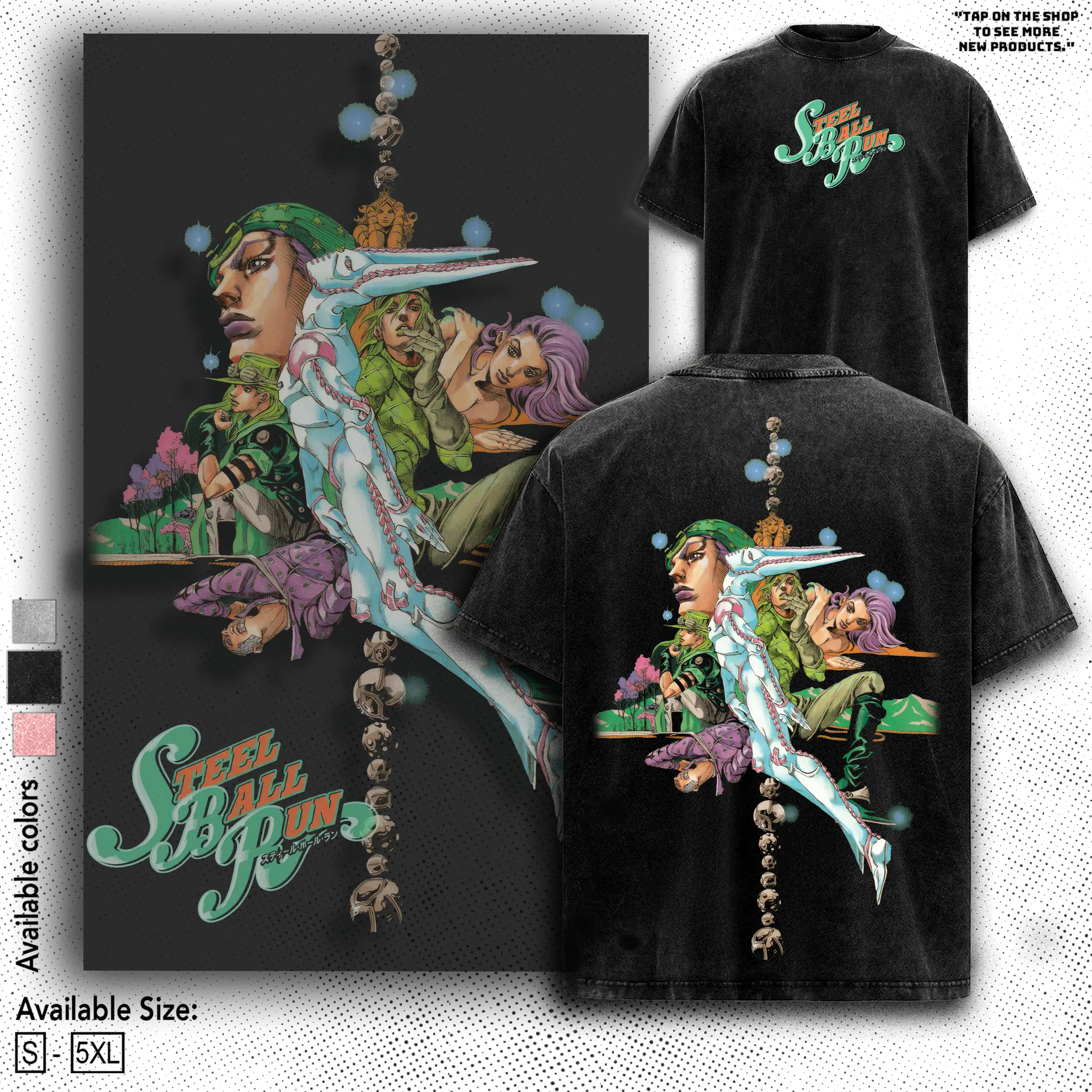 Otaku Soul - JoJo's Bizarre Adventure: Steel Ball Run Shirt, Hoodies, Sweatshirt Japanese Anime 2 Print Washed JoJo Heavyweight Gift for Fans Fabric