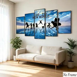 5pcs Straw Hat Team Five-Piece Wall Art, 'go to New World' Anime Decor, Bedroom, Gaming Room, Anime Fan Gift, Home Decoration