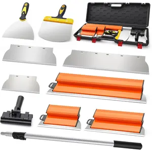 Drywall Skimming  Set with Portable Case, Stainless Steel10",14"&22" Skimming  with 30"-74" Extension Handle Plus Three Additional Spare  for Plasterboard and Wallboard