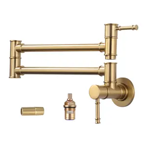 WOWOW Pot Filler Faucet Brushed Gold, Folding Kitchen Pot Filler Faucet Single Hole 2 Handle Wall Mount Kitchen Pot Filler Over Stove
