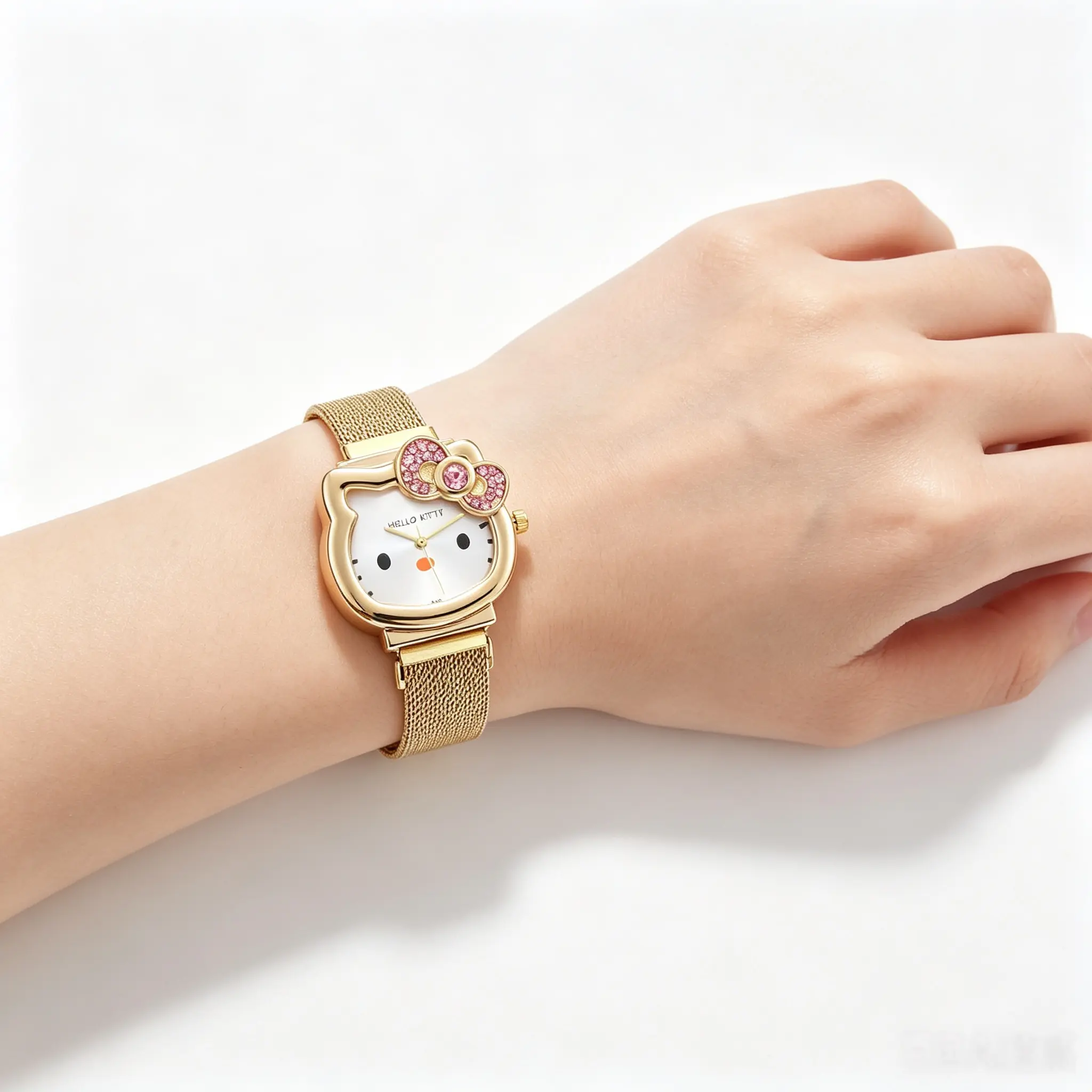 Sanrio Hello Kitty Gold Wrist Watch Kawaii Cute Analog Quartz Fashion Timepiece for Girls & Teens