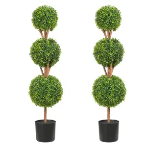 VEVOR Artificial Topiaries Boxwood Trees,  48 inch Tall (2 Pieces), 3 Ball-Shape Faux Topiaries Plant with Planters, Green Feaux Plant w/ Replaceable Leaves & Port for Decorative Indoor/Outdoor/Garden Fruit Traditional